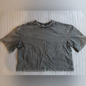 Organic cotton boxy oversized cropped tee washed black/charcoal gray size small